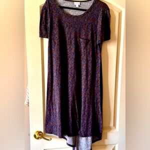 LuLaRoe Black Blue Puff Sleeve midi Carly Soft Casual Summer Dress M